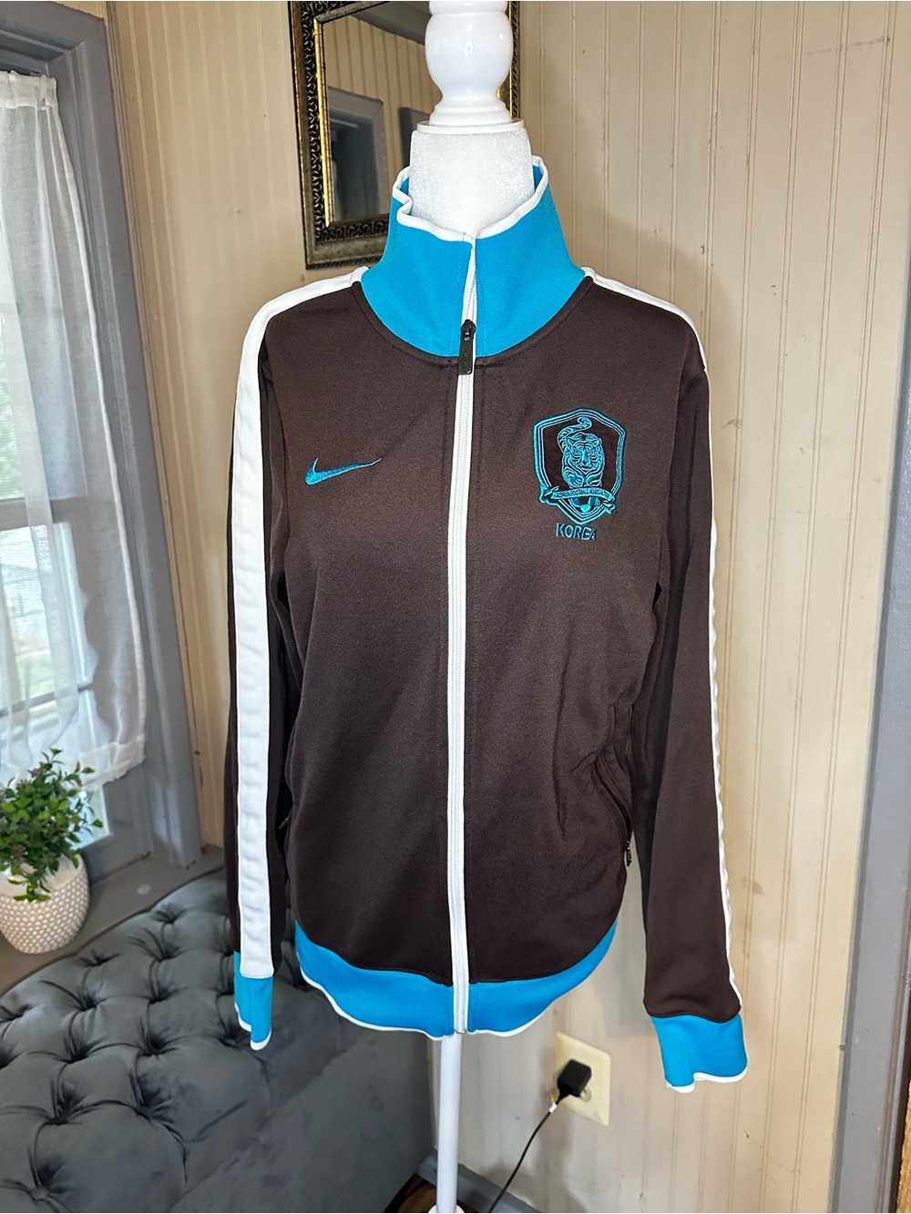 Nike Y2K Mens South Korea Soccer Track Jacket Brown Blue Full Zip Football Small